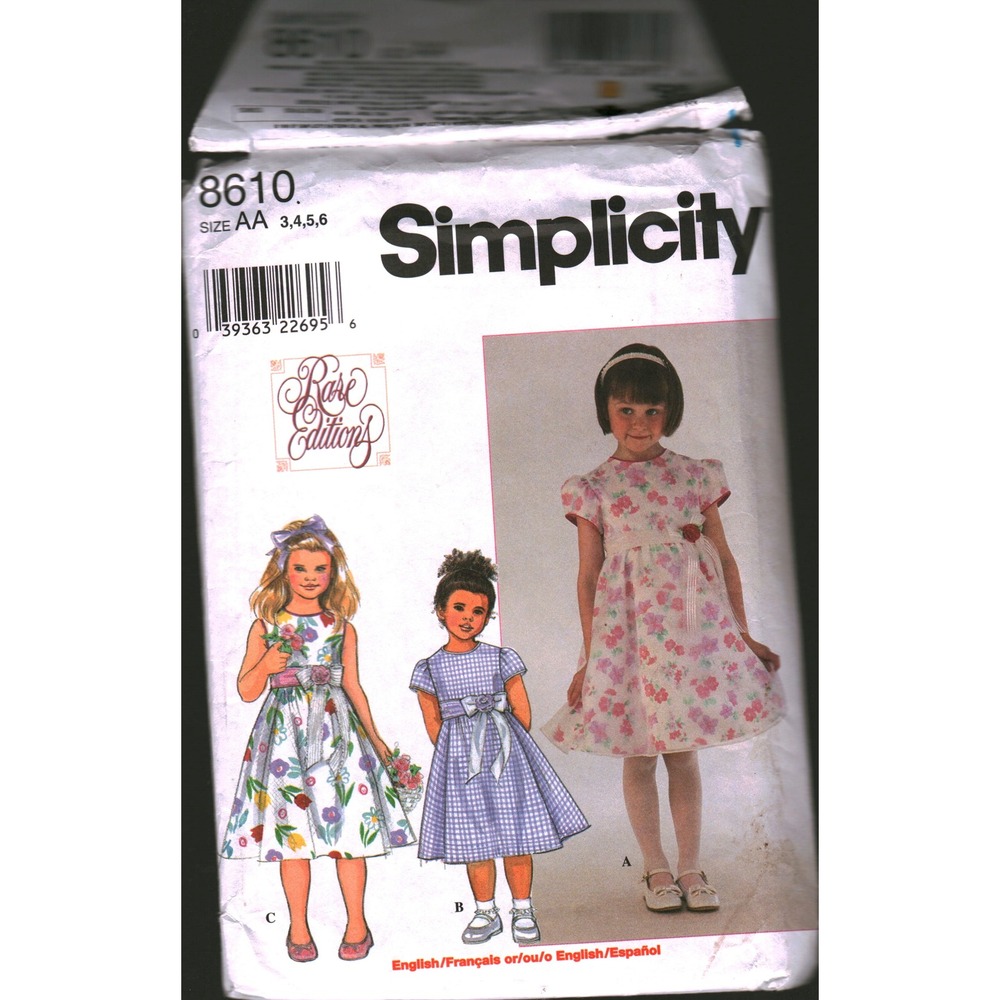Simplicity 8610 Rare Editions Kids Dress Sewing Pattern Size AA 3 4 5 6 cut